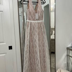 LUCY WANG LACE Plunge Neck Maxi Dress